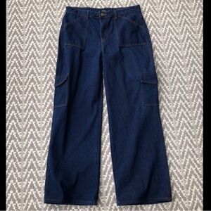 Long Tall Sally LTS dark blue wide leg cargo jeans size US14